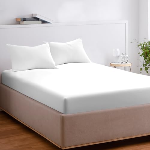 EKOSCIOUS 100% Tencel Lyocell Eucalyptus Sateen Soft Solid, Single Size, 18'' Deep Pocket Fitted Bed Sheet, White - Cool & Softer than Bamboo and Silk Sheet