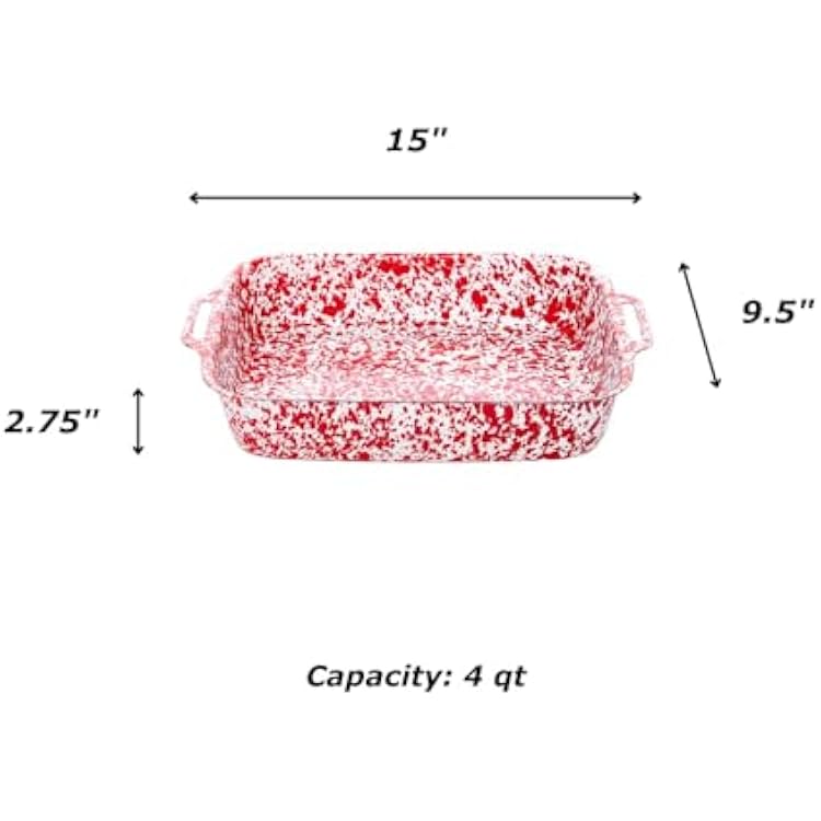 Enamelware Lasagna Pan, 15 x 9.5 inches, Black/White Splatter