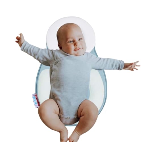 SECOND MUM Ultra Soft Baby Pillow Portable Adjustable Anti-Roll 3D Air Mesh Fabric Newborn Infant Must Have Essentials Shower Gift (Blue)
