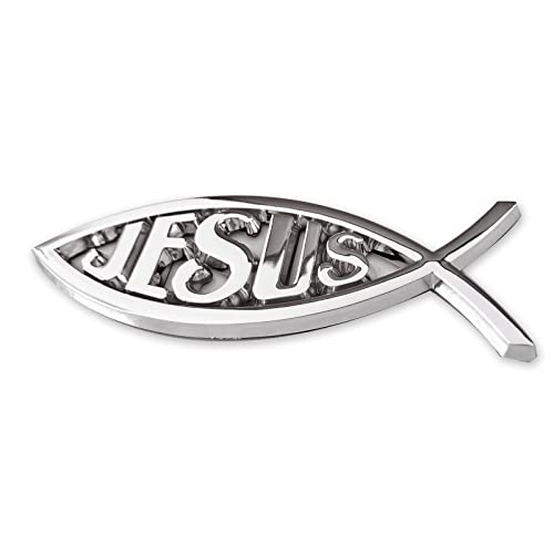 Image of Christian Jesus Fish Car Emblem - Chrome Silver Symbol Fish Emblem for Car Truck Badge Bumper Stickers