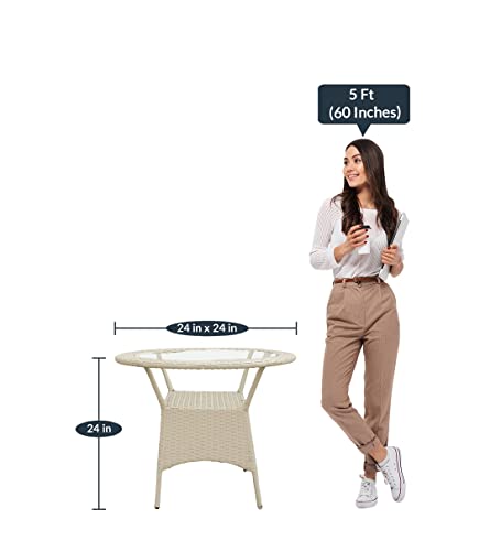 Image of Anaya Decor D-12 Chairs Table Set 4+1 Wicker Patio Furniture Sets 4 Chair and 1 Table for Garden Balcony Bedroom Powder Coated Frame Uv Protected Wicker (Off White)