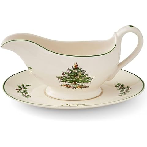 Spode Christmas Tree Gravy Boat & Stand Cover