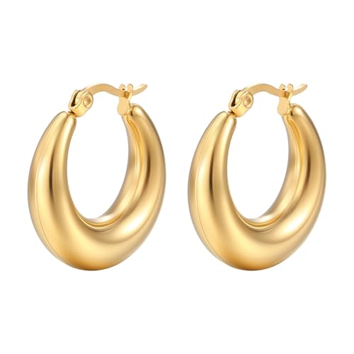 Gold Hoop Earrings for Women 18K Gold Plated Stainless Steel Hypoallergenic Hoops Huggie Earrings