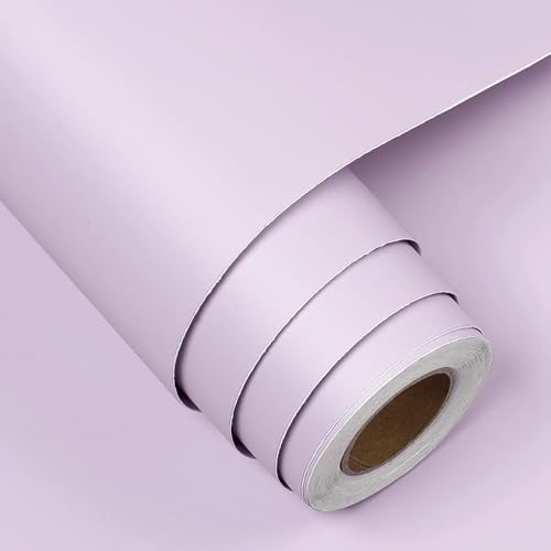 FunStick Papel Pintado Morado Claro Vinilo Adhesivo para Cocina Mesa Escritorio Lavable Papel Pintado Liso Autoadhesivo Pared Infantil Niño Vinilo Adhesivo Pared Lila Morado Vinilos Liso Mate 40CMx2M