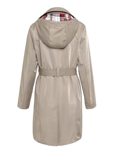 SaphiRose Khaki Trench Coat - Water-Resistant, Double-Breasted Peacoat with Flexible Hood, Small - Image 3