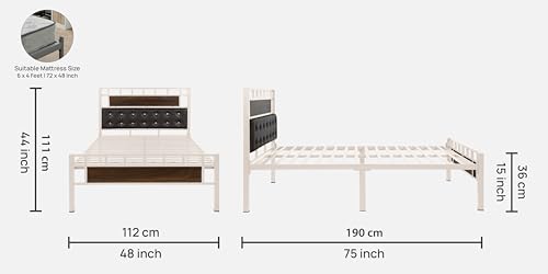 Image of Orvo Metal Single Size Bed Without Storage | Wrought Iron Single Bed with Headboard & Footboard| Sturdy Powder Coated Platform Cot for Bedroom, Living Room, (Orvo Ivory)