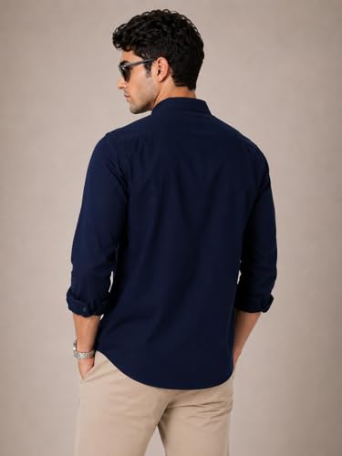 Image of Veirdo Men's Stylish Solid Casual Shirt | Chinese Collar Pure Cotton | Available in Black, Brown, Rust, Olive, White & Navy | Sizes S to XXL