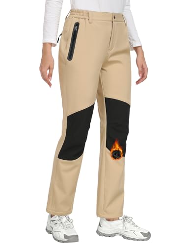 CMTOP Pantalones Trekking Mujer Invierno Impermeables Pantalones con Forro Polar Softshell Montaña Pantalon Senderismo Termicos Sobrepantalón con Bolsillos Cremallera Transpirables al Aire Libre