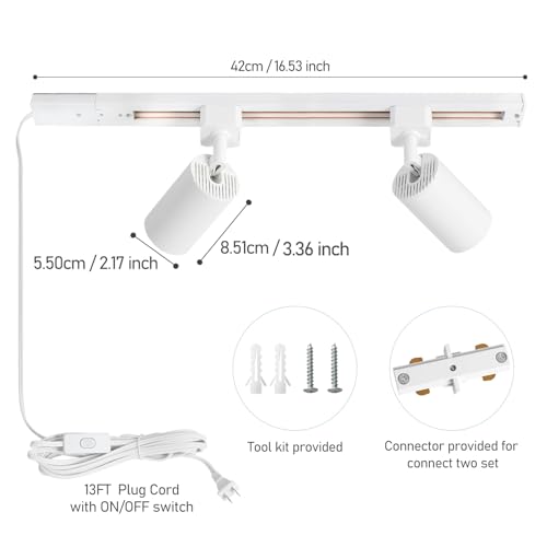 Hiiglxii Plug in Track Lighting with Power Cord, 2-Light GU10 Track Lighting Kit with Track Rail, Modern Kitchen LED Track Lighting Fixtures Ceiling Wall Spot Light, 13FT Plug Cord, White - No Bulbs