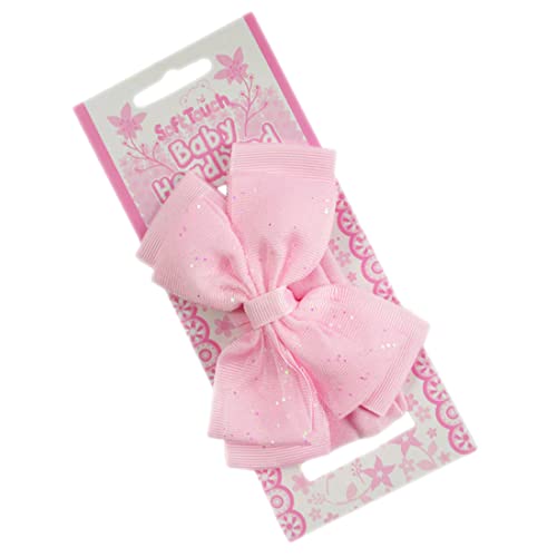 Baby Girls Headband Sparkle Glitter Bow Hairband Soft Touch Spanish Style Pink Newborn - 12 Months2