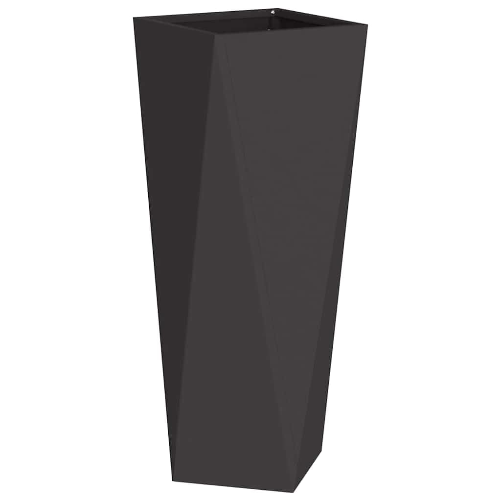 Donica 2 szt Czarny Stal 30x30x75 cm Doniczka Ogrodowa z Falistymi Bokami na Taras Rośliny Ozdobne Wytrzymała na Warunki Atmosferyczne Nowoczesny Design