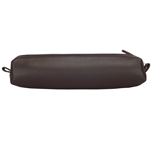 Image of DiLoro Italy Zippered Fountain Ballpoint Rollerball Pens and Pencils Case Holder Pouch Genuine Full Grain Soft Nappa Leather (Nappa Brown)
