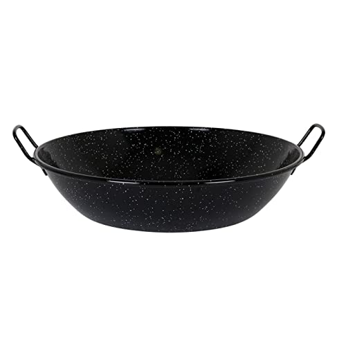 Tradineur - Paellera Honda esmaltada - Fabricado en España - Apta para Gas, vitrocerámica, Cocina eléctrica y lavavajillas (Negro, Ø 50 cm)