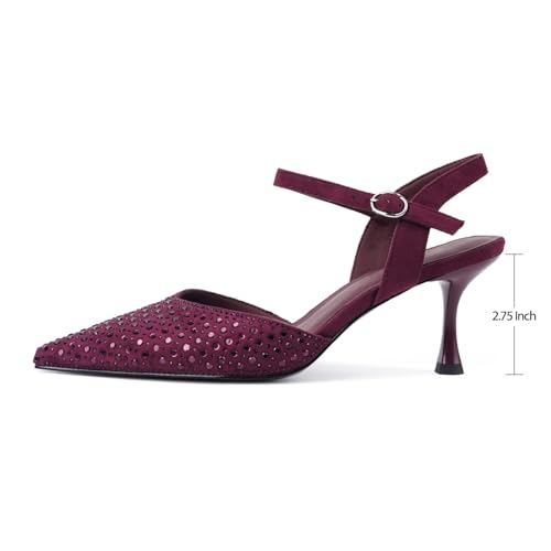 Image of CORNMOOD Slingback Kitten Heels for Women Pointed Closed Toe Pumps Low Stiletto Heels with Buckle Strap Shoes for Wedding Party Office