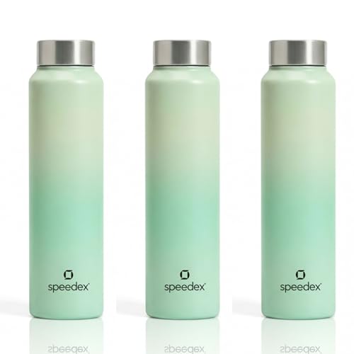 Image of Speedex Stainless Steel Water Bottle 1 Ltr, Leak Proof Screw Cap, BIS Approved 1000 ml Metal Bottle For Daily, Office, School, Gym, Travel Use for Men, Women, Kids, Adults, Dual Green, Set of 3