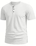 TACVASEN Henley T Shirt Herren Weiß Rundhals Shirt Arbeits Kurzarm Shirts Freizeit Sommer Tshirt mit Knopfleiste XL