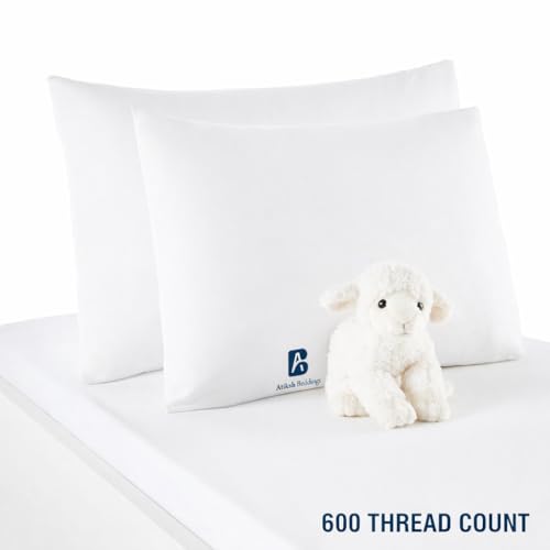 Image of Atiksh Beddings Pack of 2 13x18 Inch Toddler Travel Pillow Cases - 100% Soft Egyptian Cotton, 600 Thread Count with Zipper Closure for Small Travel Pillowcase Cover, White Solid