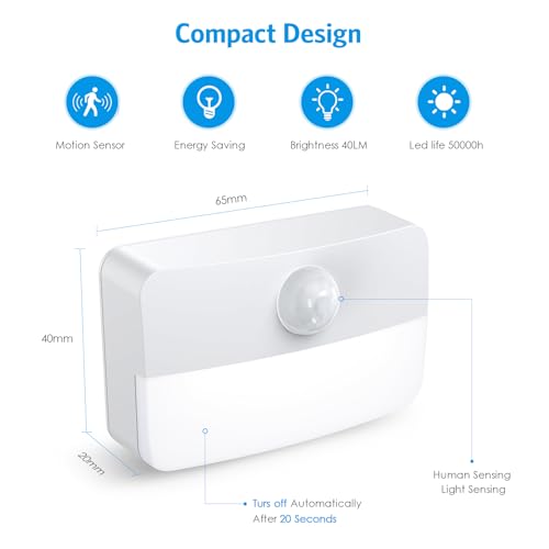 Image of AMIR 12 Pack Motion Sensor Stair Lights for Indoor, Battery-Operated LED Night Light, 40 Lumen 6500K, Cordless Closet Light, Tap Light, Safe Lights for Stairs, Hallway, Bathroom, Cabinet, Kitchen