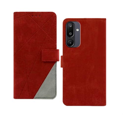 Image of amazon basics Samsung Galaxy M17 5G Flip Cover | Card Pockets Wallet & Stand | Flip Cover for Samsung Galaxy M17 5G (Red with Grey)