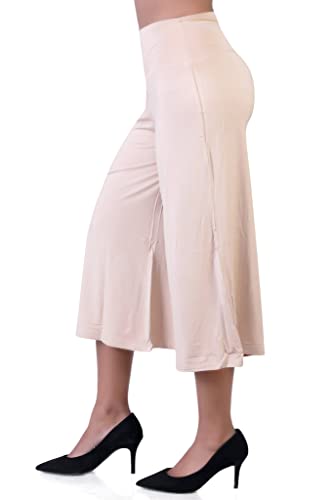 Image of Sports Women's Calf Length 3 /4 High Elastic Waistband Wide Leg Palazzo Casual Wide Leg Lounge Pants with Two Sides Pockets