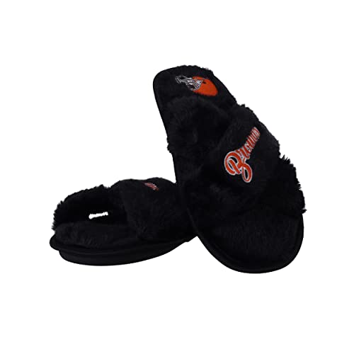 Image of FOCO Womens NFL Team Script Wordmark Fuzzy Cross Slide Slippers