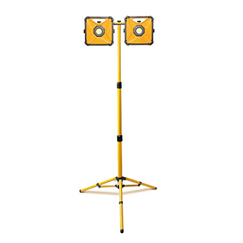 PROSTORMER 10,000LM LED Work Light with 2 Brightness Modes, Dual-head Jobsite Light IP66 Waterproof with Telescoping Tripod Stand for Construction Site, Workshop, Garage