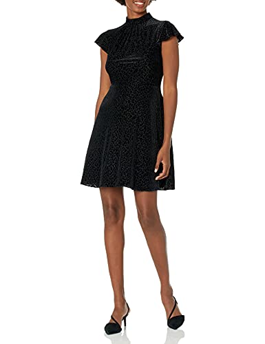 Adrianna Papell Women s Spotted Burnout Fit and Flare, Black, 8