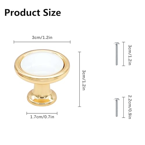 SVOCK Schrankgriffe Gold Rund 6Pcs, Schrank Knöpfe Möbelgriffe Edelstahl 30mm, Schränke Möbelknöpfe Weiß Gold, Kommodenknöpfe für Griffe Kommode, Goldene Griffe Schrank Schubladenknöpfe mit Schrauben
