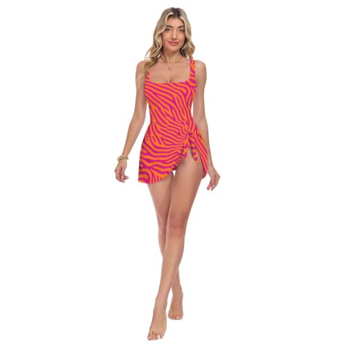 Maillot de bain une pièce zèbre orange avec jupe détachable pour femme