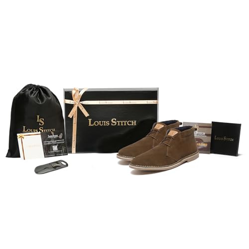 Image of LOUIS STITCH Chukka Boots For Men| Suede Leather Boots for Men| High Ankle Casual Boot | Casual Office & Trekking Shoes | Hiking Boots for Men | Stitch Down Desert Boots |Size-UK012 Olive Green [LSSDSUCKCUCM]