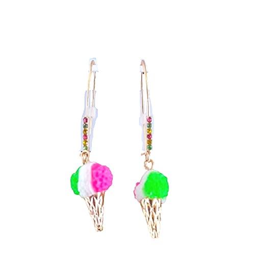 Betsey JohnsonIce Cream Cone Linear Earrings in Pink, Green and Gold