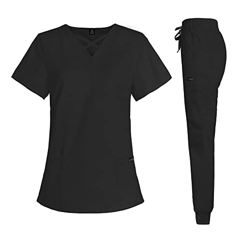 VIAOLI Scrubs for Women Stretch Set V-Neck Top & Jogger Athletic Pant Nursing Uniform for Women Clearance Workwear