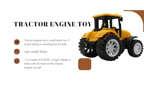 Image of Friction Powered Farm Tractor Toy for Kids Toddlers Boys Girls | Pull Back Medium Tractor Engine Vehicle Toy | Yellow Agriculture Tractor Toy Age 3+ | BIS Certified | Made in India | NeoKiddo (yellow)