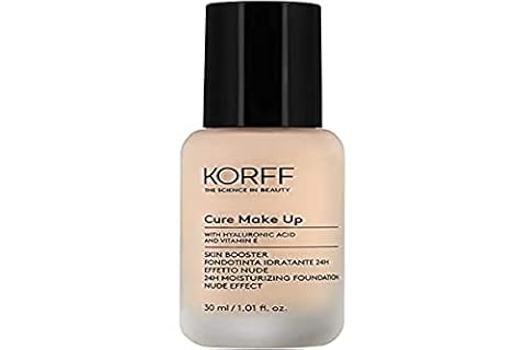 Korff Skin Booster Fundament nawilżający 24h, Naga efekt z kwasem hialuronowym i witaminą E, cienką i jedwabistą teksturą, Niska pokrywa, Nude 03, Opakowanie 30ml