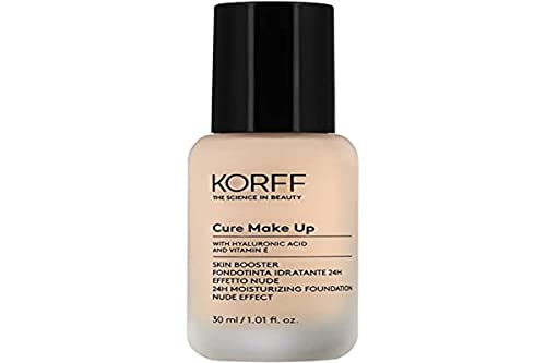 Korff Skin Booster feuchtigkeitsspendende Foundation 24h, Nude-Effekt mit Hyaluronsäure und Vitamin E, dünne und seidige Textur, niedrige Abdeckung, Nude 03, 30 ml