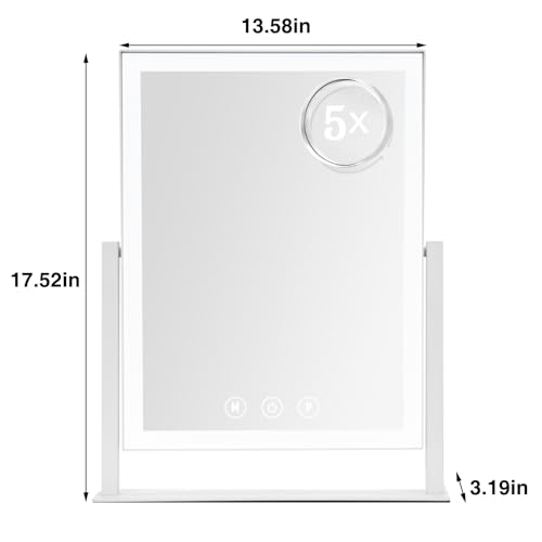 Vikert Lighted Makeup Mirror Hollywood Vanity Mirror with 5X Magnification Mirror 360°Rotation Touch Control 3 Color Lighting for Desks Bedroom Dressing Room, Large by ViKert - Image 6