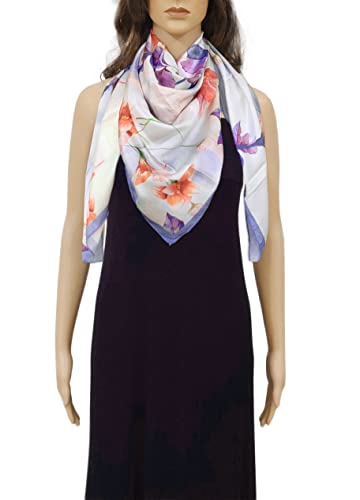 Image of Satin Silk Women's Large Square Floral Fashion Scarf | Soft satin silk neck scarf, head scarf, hair scarf, bandana, wrap, hijab, lightweight fashion accessory