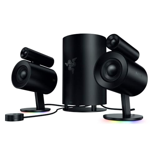 Razer Nommo Pro - 2.1 Gaming Speaker Systen THX Certified Premium Audio (Dolby Virtual Surround Sound, LED Illuminated Control Pod, Downward Firing Subwoofer, Powered by Razer Chroma) Black