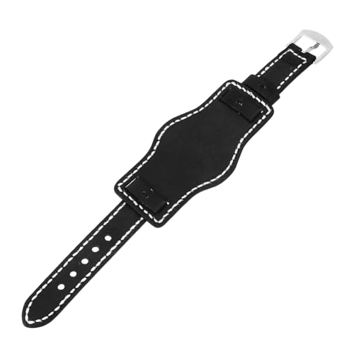 Bracelet montre 20mm cuir véritable noir vintage métal robuste