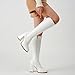 ZXHYZLZ White Wide Calf 70s Gogo Boots for Women Plus Size – Tall Knee High Square Toe Chunky Heel Retro Boots Size 11W