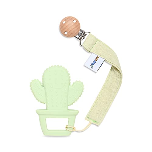 Image of Baby Food Grade Silicone Teether Toy with Pacifier Clip Holder,Teething Pain Relief Toys Gift Set for 3 Months+ Boys and Girls,Freezer Safe,BPA Free (Cacuts)
