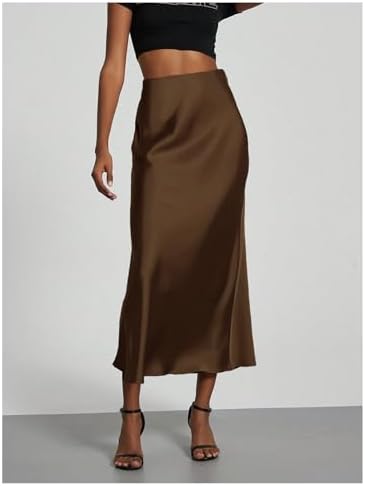 SOLY HUX Women's Elegant Satin Skirts High Waisted Flared Casual Work Office Fishtail Midi Skirt - Image 6