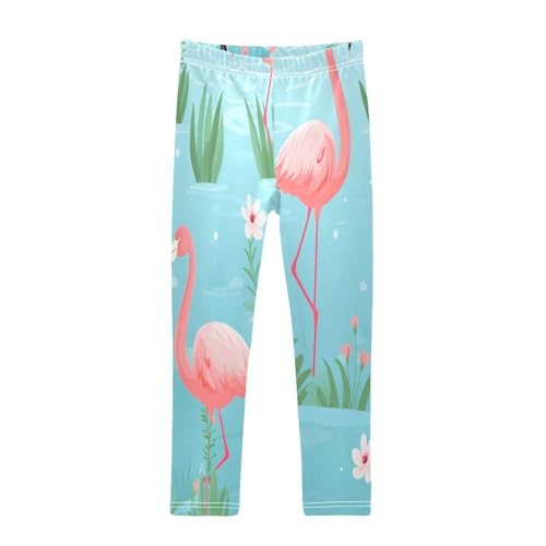 Bolaz Toddler Girls Leggings Printed Yoga Pants Leggings Pink Flamingos Green Leaves for Kids
