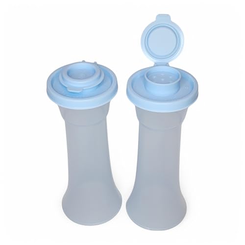 Tupperware Large Hourglass Salt and Pepper Shaker Set Sheer Ice Blue Containers with Ice Blue Seals by Tupperware - Image 2