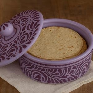 Handmade Mexican Talavera Tortilla Warmer: Violet & Purple