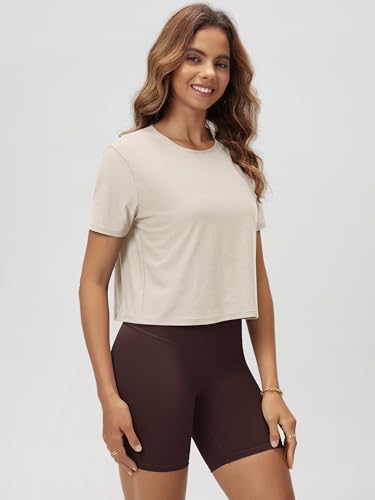 Image of ODODOS Women's Performance Cropped Tee Ultra Soft odSTRATUM Tech Short Sleeve Relaxed Top Crew Neck T-Shirts