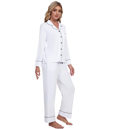 Image of Pajamas Set for Women Soft Knit Button Down Sleepwear 2 Piece Breathable Viscose from Bamboo Pjs S-XXL