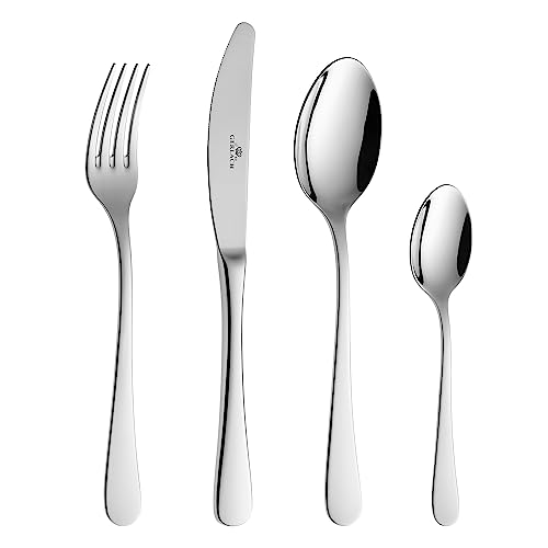 Gerlach Flow Besteck-Set 6 Personen Spülmaschinenfest Essbesteck Besteck aus Edelstahl Messer Gabel Löffel Teelöffel Tafelbesteck Rostfrei 24 Stk, Silberglänzend Gerlach Flow Besteck-Set 6 Personen Spülmaschinenfest Essbesteck Besteck aus Edelstahl Messer Gabel Löffel Teelöffel Tafelbesteck Rostfrei 24 Stk, Silberglänzend