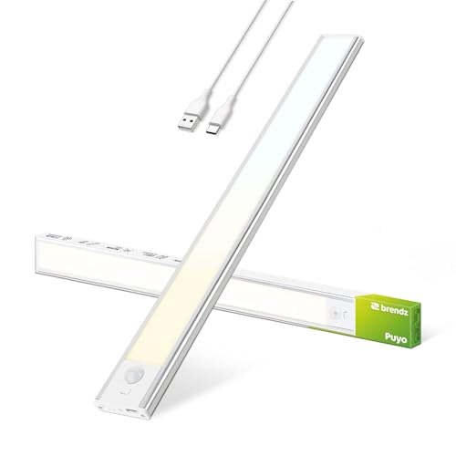 Brendz Luz LED Armario con Sensor de Movimiento, LED Cocina Bajo Mueble, 40cm, Recargables USB C, 2200mAh, 3 Temperaturas de Color, Regulables, Magnético, Barra Cocina, Puyo Plata