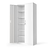 VINGLI Metal Garage Storage Cabinet with 2 Doors and 5 Adjustable Shelves, 71' Tall Steel Lockable File Cabinet, Locking Tool Cabinets for Home Office Garage Gym School (White)